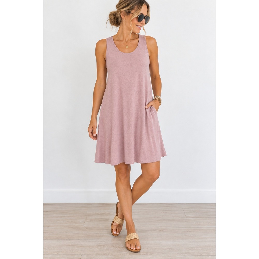 Free Fly Bamboo Dress L Dusty Rose Coastal Grandma Resortcore Travel Outdoors